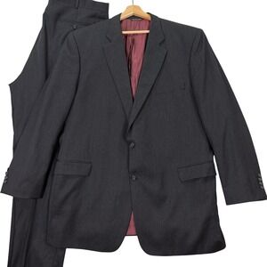 Jack Victor Mens 52XL Suit Rochester Charcoal Gray 100% Wool 2-Button Pant 42x32